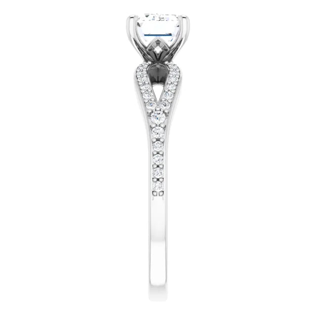 Emerald White Gold East West Split Band Moissanite Engagement Ring