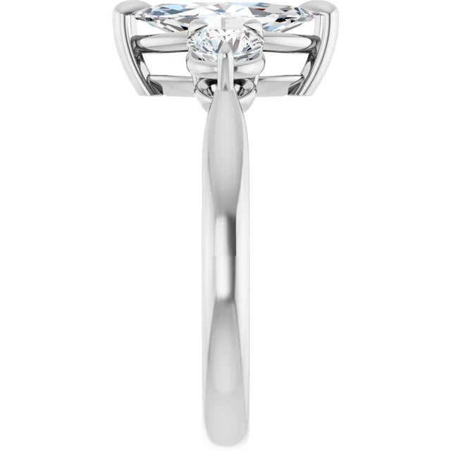 Marquise White Gold Tri Stone Moissanite Engagement Ring