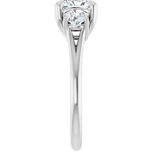 Cushion White Gold Tri Stone Moissanite Engagement Ring