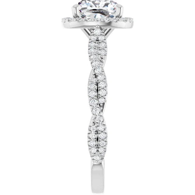 Cushion White Gold Halo Twist Pave Moissanite Engagement Ring