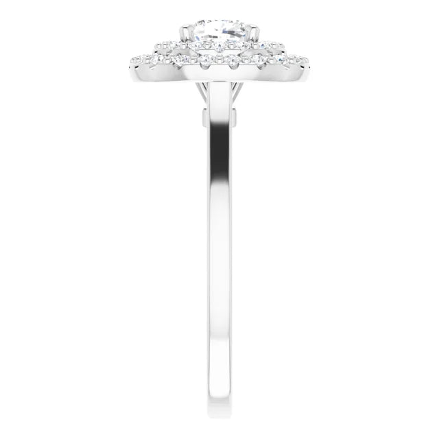 Cushion White Gold Double Halo Solitaire Moissanite Engagement Ring