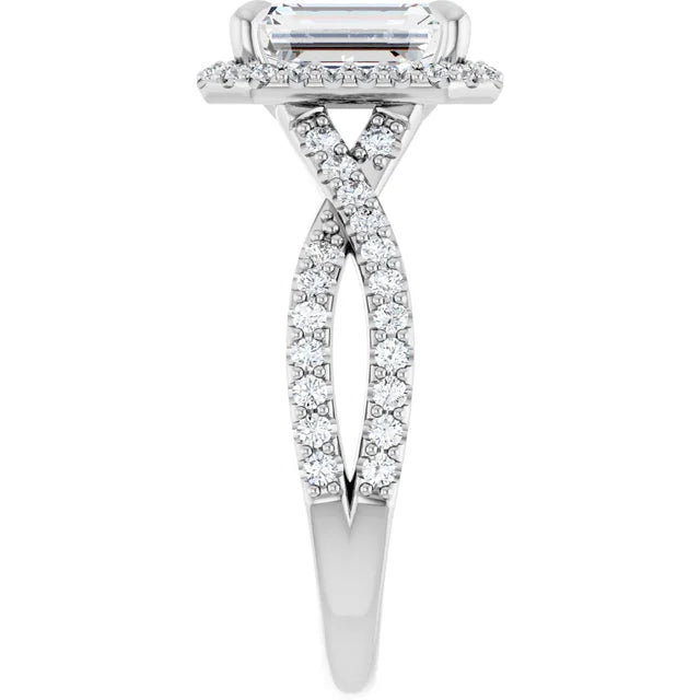 Emerald Twist Halo Style Engagement Ring