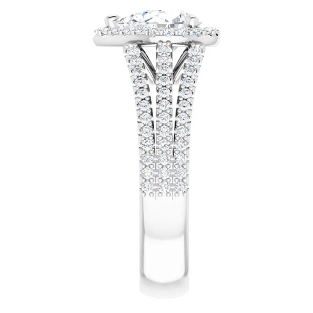 Pear White Gold Halo Split Pave Moissanite Engagement Ring