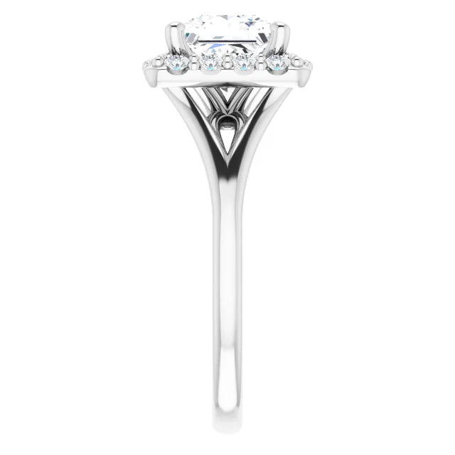 Princess White Gold Halo Solitaire Split Band Moissanite Engagement Ring