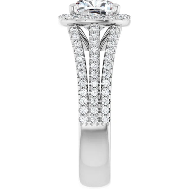Cushion White Gold Halo Split Pave Moissanite Engagement Ring