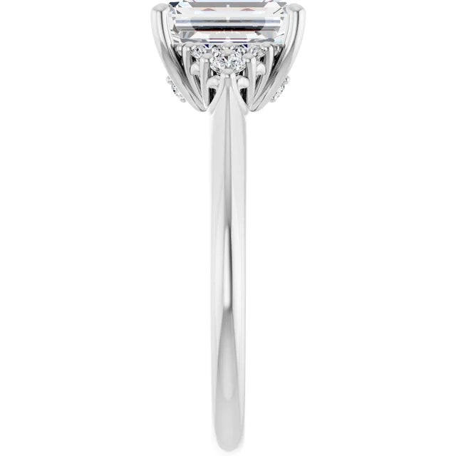 Emerald White Gold Accent Style Moissanite Engagement Ring