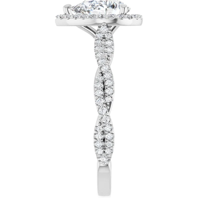 Pear White Gold Halo Twist Pave Moissanite Engagement Ring