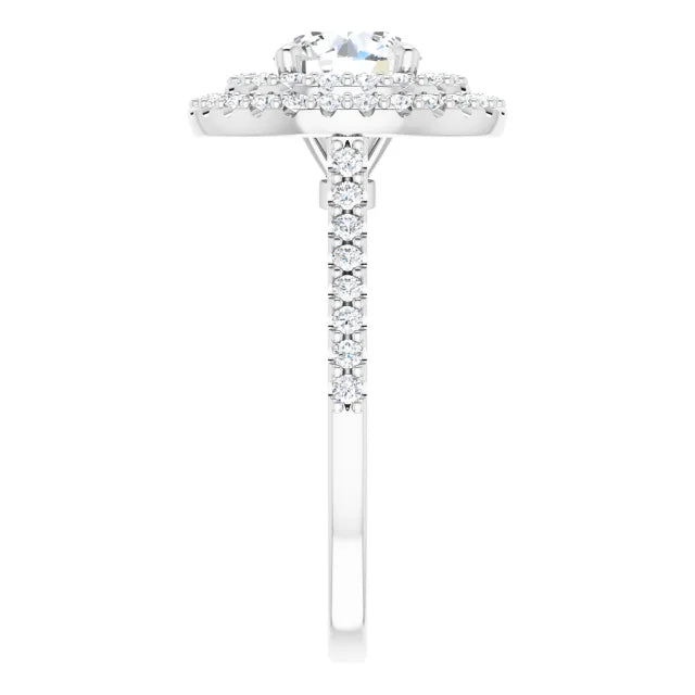 Round Brilliant Double Halo White Gold Moissanite Engagement Ring