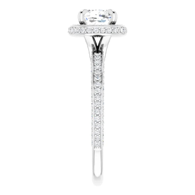 Cushion White Gold Halo Pave Style Moissanite Engagement Ring