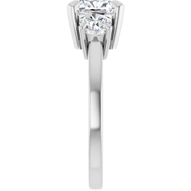 Cushion White Gold Tri Stone Moissanite Engagement Ring