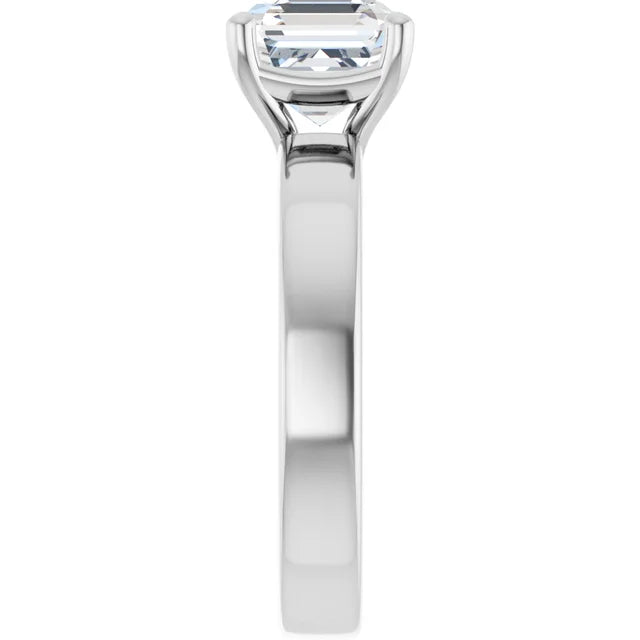 Asscher White Gold Wide Band Solitaire Moissanite Engagement Ring