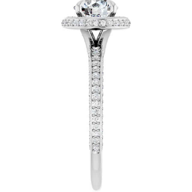 Round Brilliant White Gold Halo Pave Style Moissanite Engagement Ring