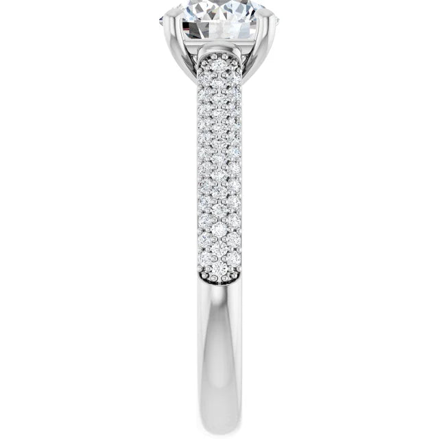 Round Brilliant White Gold Pave Moissanite Engagement Ring