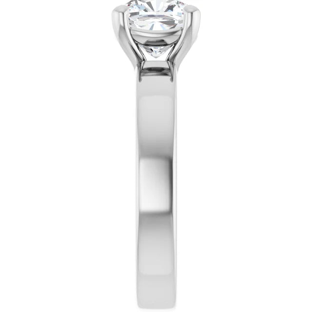 Cushion White Gold Wide Band Solitaire Moissanite Engagement Ring
