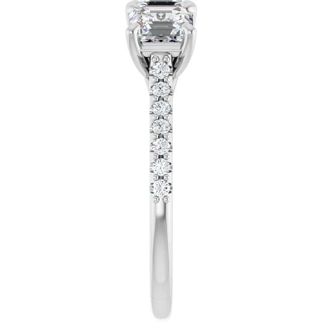 Cushion White Gold Tri Stone Moissanite Engagement Ring