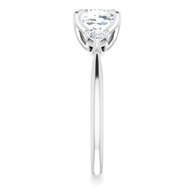Cushion White Gold Tri Stone Moissanite Engagement Ring