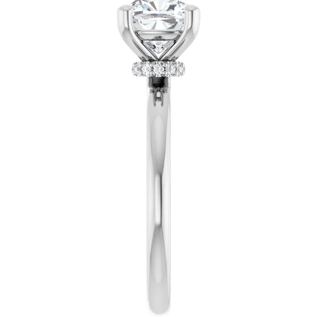 Cushion Low Hidden Halo Solitaire Engagement Ring