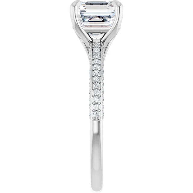 Asscher White Gold Pave Moissanite Engagement Ring
