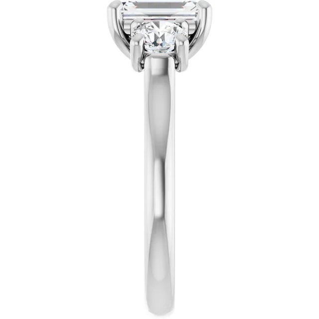 Emerald White Gold Tri Stone Moissanite Engagement Ring