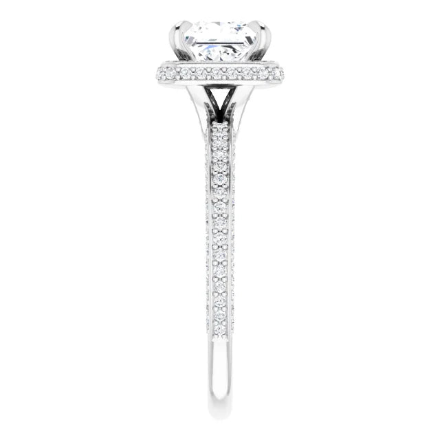 Princess White Gold Halo Pave Style Moissanite Engagement Ring