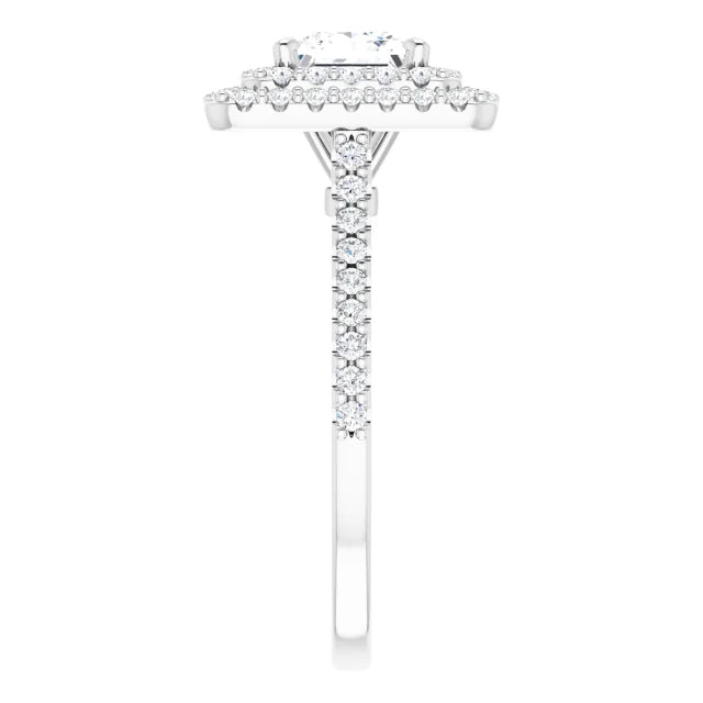 Princess Double Halo White Gold Moissanite Engagement Ring