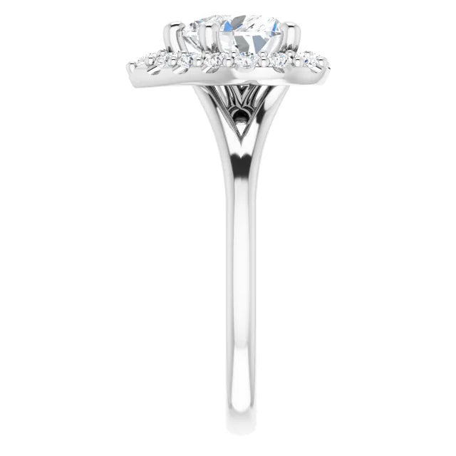 Heart White Gold Halo Solitaire Split Band Moissanite Engagement