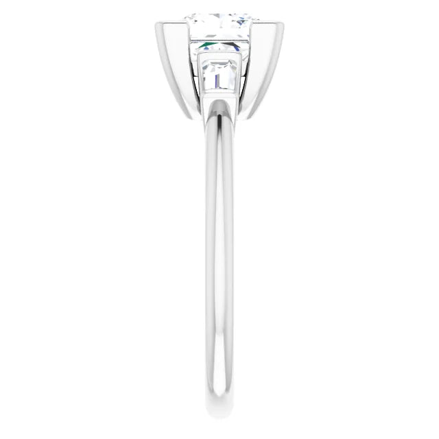 Princess White Gold Baguette Accent Moissanite Engagement Ring