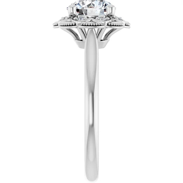 Round Brilliant White Gold Halo Moissanite Engagement Ring