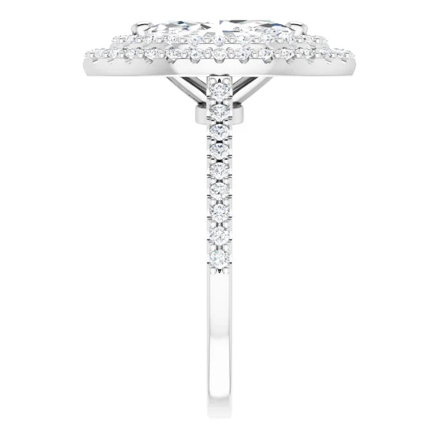 Marquise Double Halo White Gold Moissanite Engagement Ring