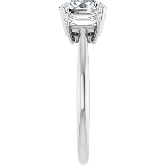 Round Brilliant White Gold Tri Stone Moissanite Engagement Ring