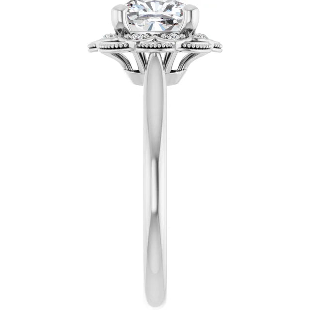 Cushion White Gold Halo Moissanite Engagement Ring