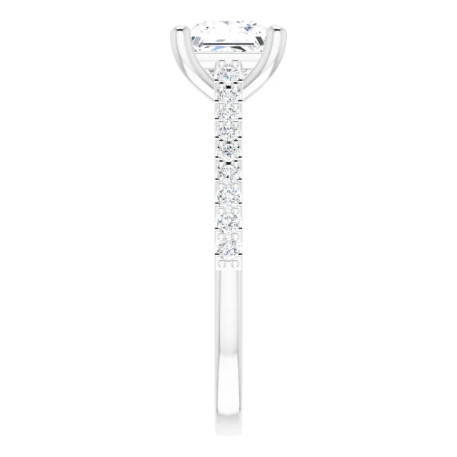 Princess White Gold Pave Style Moissanite Engagement Ring