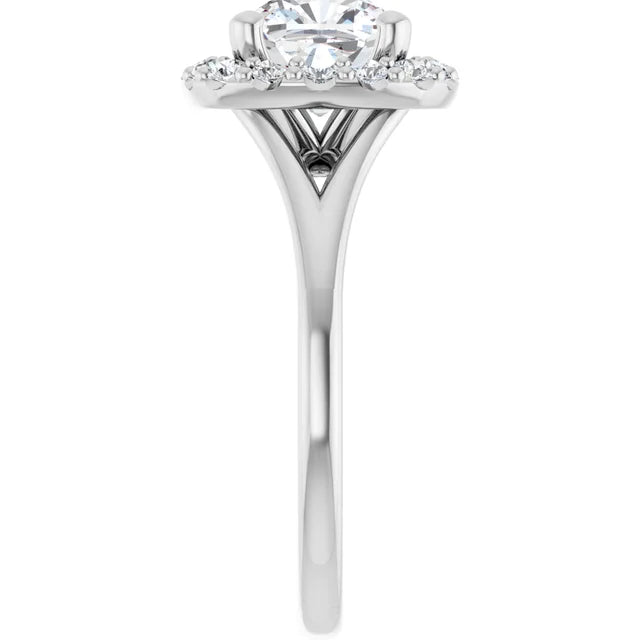 Cushion White Gold Halo Solitaire Split Band Moissanite Engagement