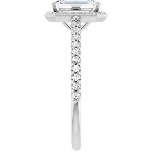 Emerald White Gold Halo Moissanite Engagement Ring
