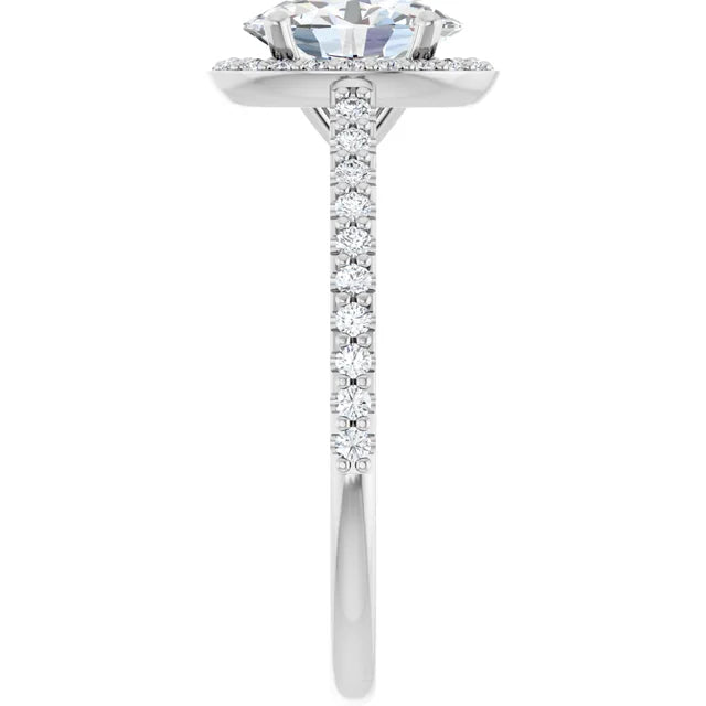 Oval White Gold Halo Moissanite Engagement Ring