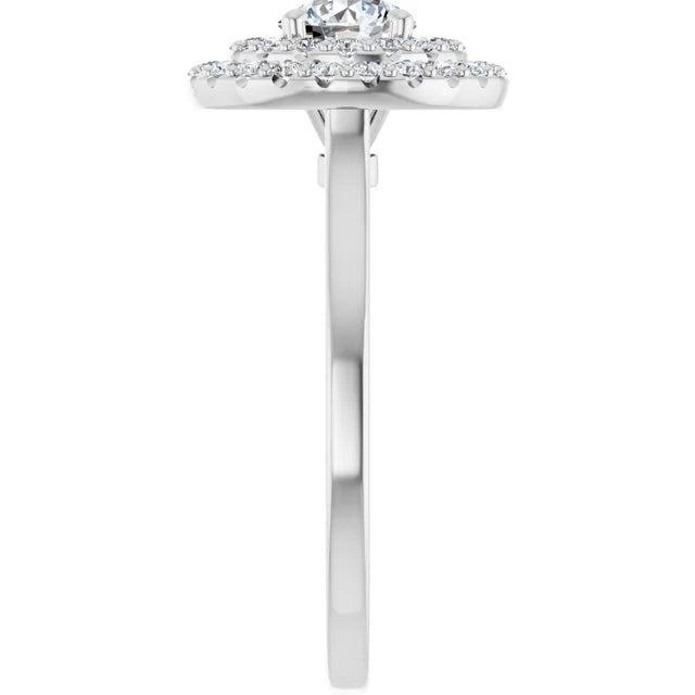 Round Brilliant White Gold Double Halo Solitaire Moissanite Engagement Ring