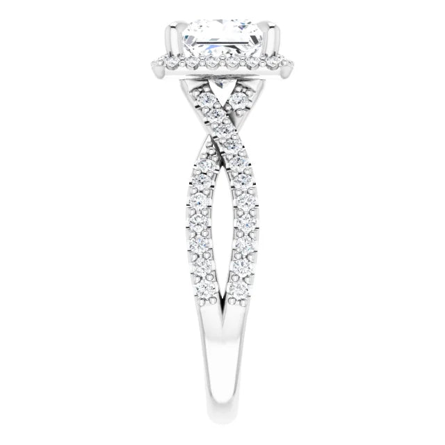 Princess White Gold Twist Band Halo Moissanite Engagement Ring