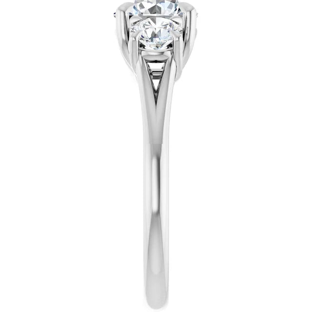 Round Brilliant White Gold Tri Stone Moissanite Engagement Ring