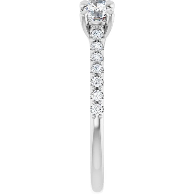 Round Brilliant White Gold Tri Stone Moissanite Engagement Ring