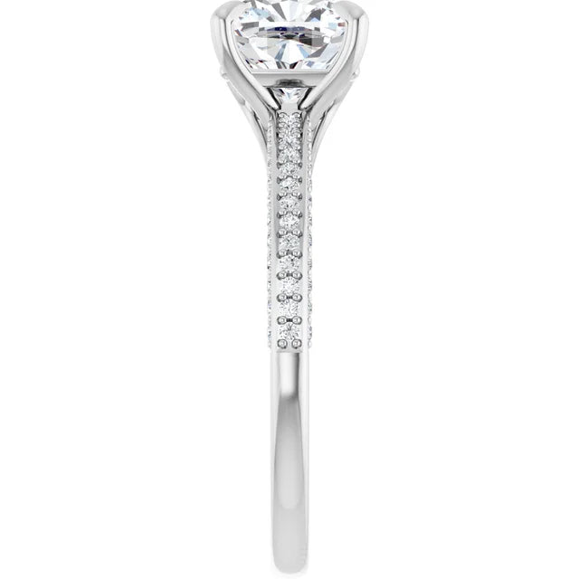 Cushion White Gold Pave Moissanite Engagement Ring
