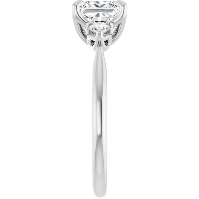 Princess Tri -Stone Style Pear Accent Engagement Ring