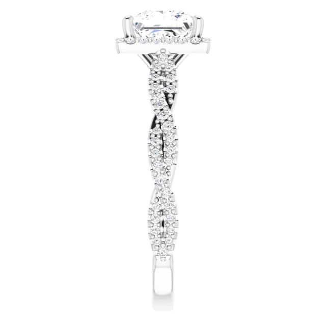Princess White Gold Halo Twist Pave Moissanite Engagement Ring