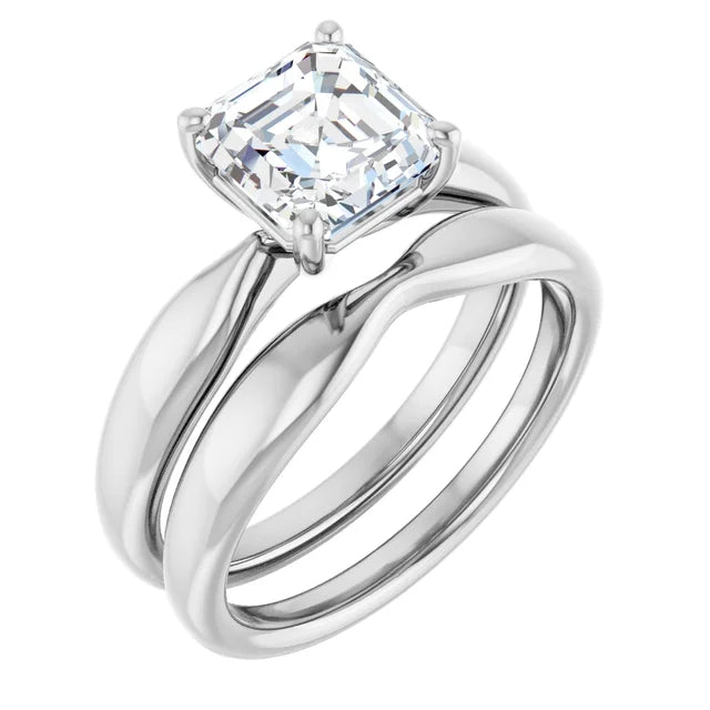 Asscher White Gold Solitaire Moissanite Engagement Ring