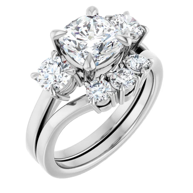 Cushion White Gold Tri Stone Moissanite Engagement Ring