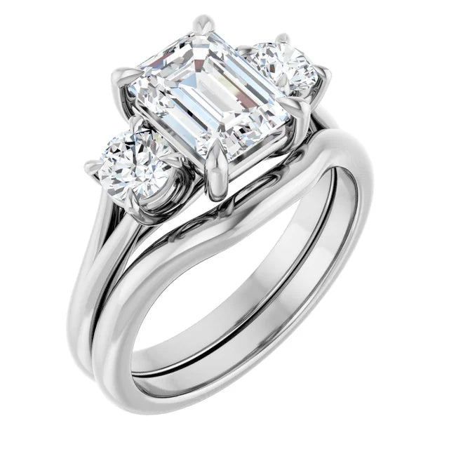 Emerald Rose Gold Tri Stone Moissanite Engagement Ring
