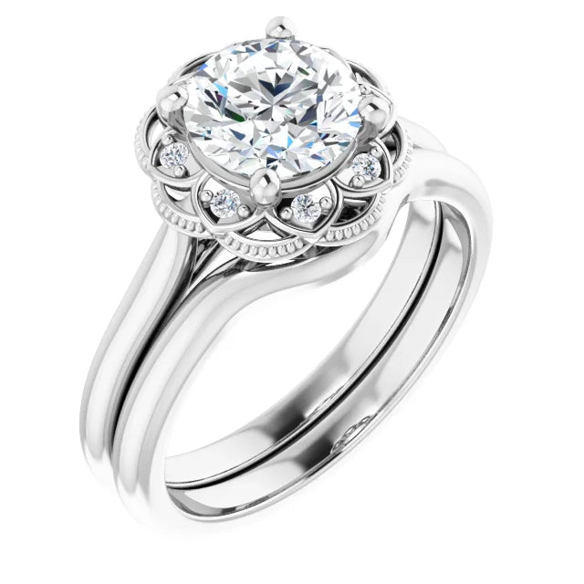 Round Brilliant White Gold Halo Moissanite Engagement Ring