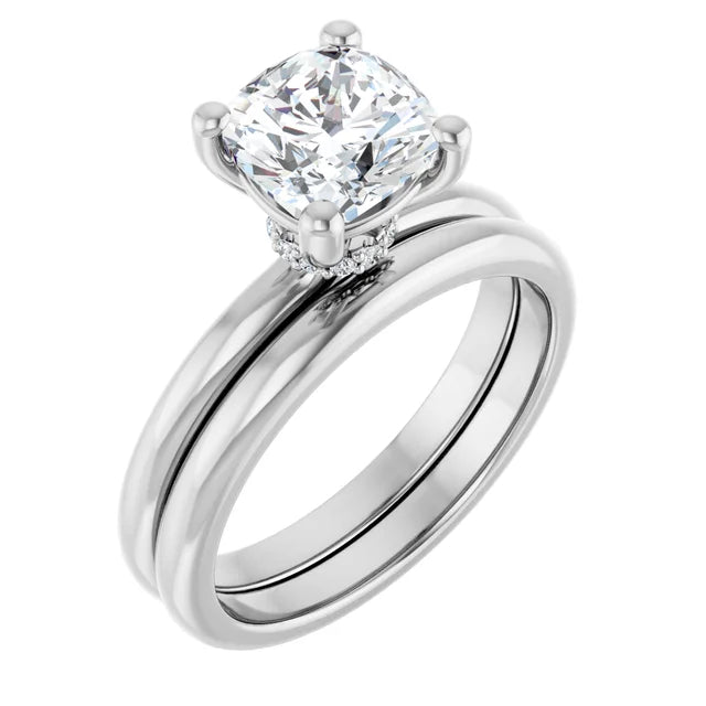 Cushion Low Hidden Halo Solitaire Engagement Ring