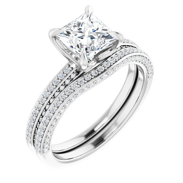Princess White Gold Pave Moissanite Engagement Ring