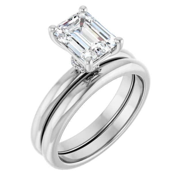 Emerald Low Hidden Halo Solitaire Engagement Ring