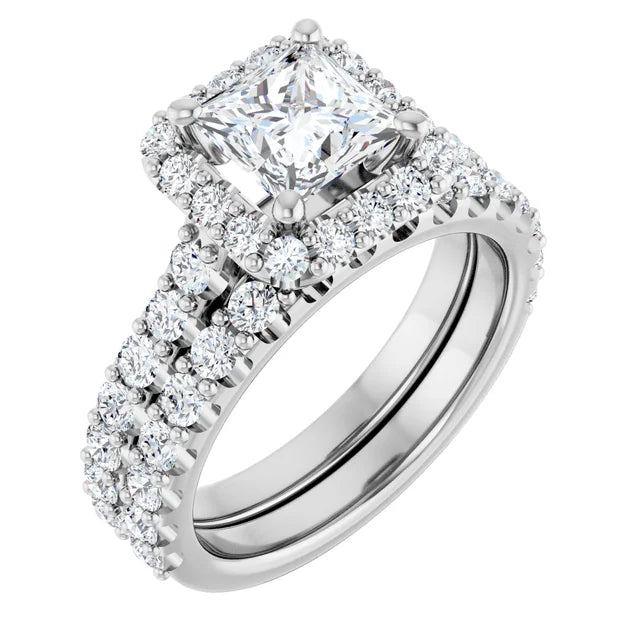 Princess White Gold Halo Moissanite Engagement Ring